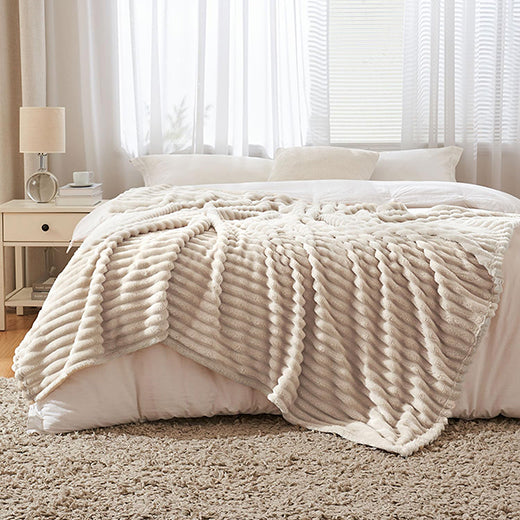 Corduroy Throw Blanket Beige - Double 60 x 80 Inches