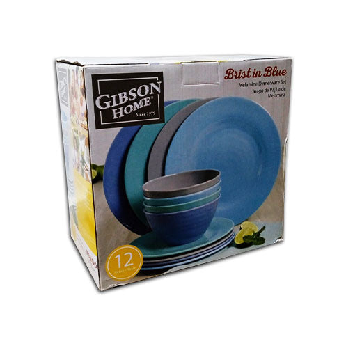 Gibson Home Brist in Blue Melamine Dinnerware Set 12 Pieces Gibson Home Brist in Blue Melamine Dinnerware Set 12 Pieces