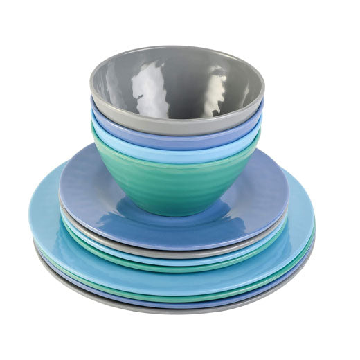 Gibson Home Brist in Blue Melamine Dinnerware Set 12 Pieces
