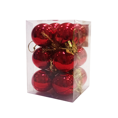 12 Pcs Shiny Christmas Balls 3cm - Red