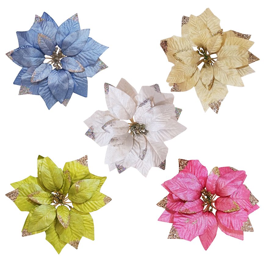 6 Pcs Artificial Glittered Poinsettia 25cm