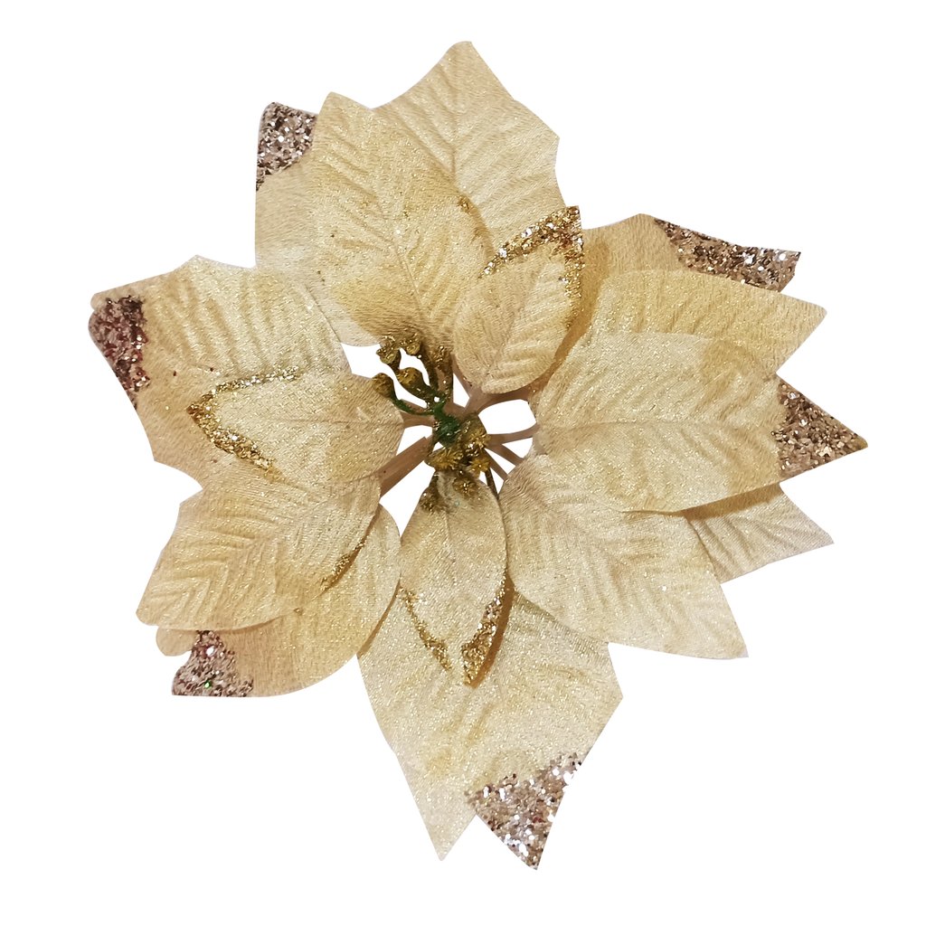 6 Pcs Artificial Glittered Poinsettia 25cm