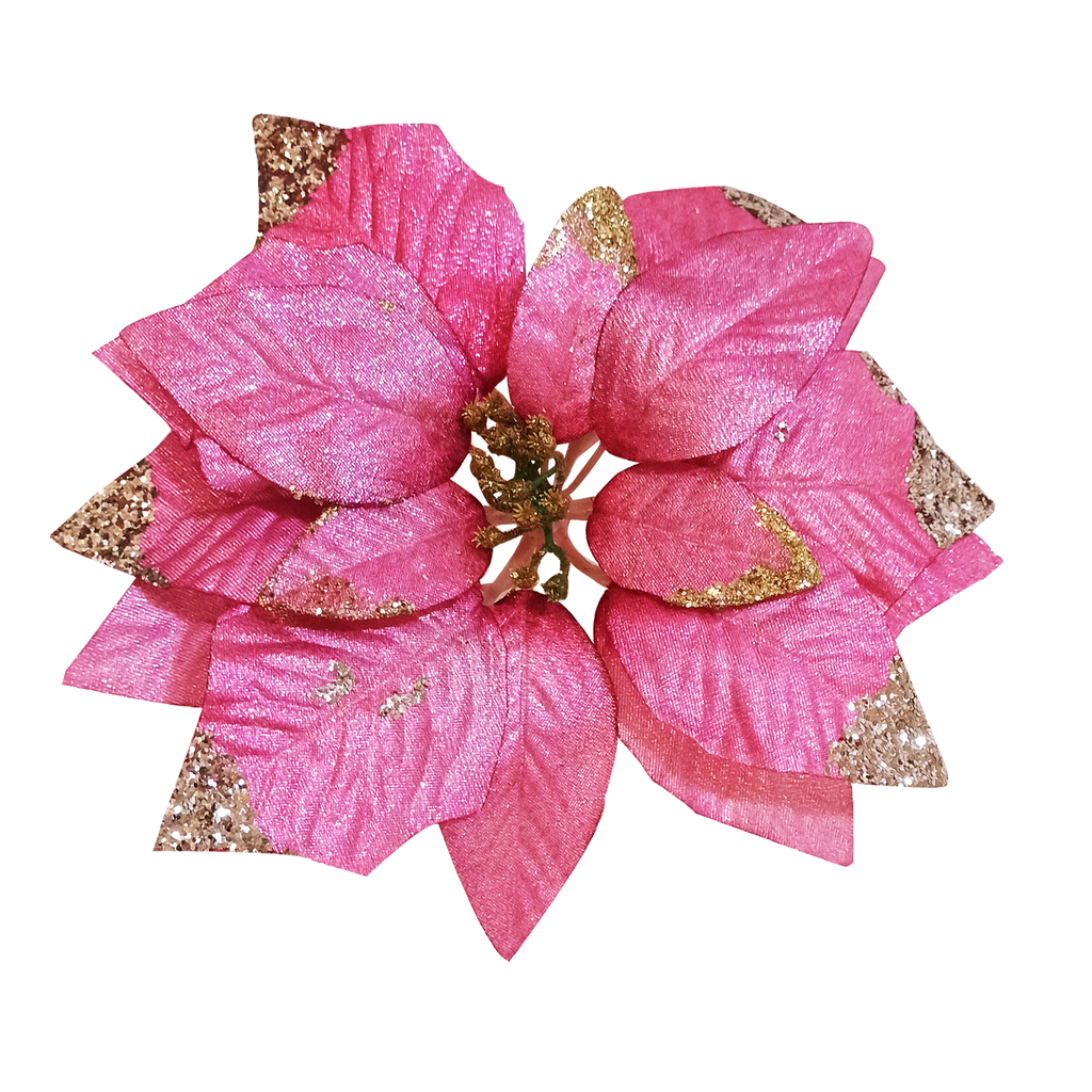 6 Pcs Artificial Glittered Poinsettia 25cm