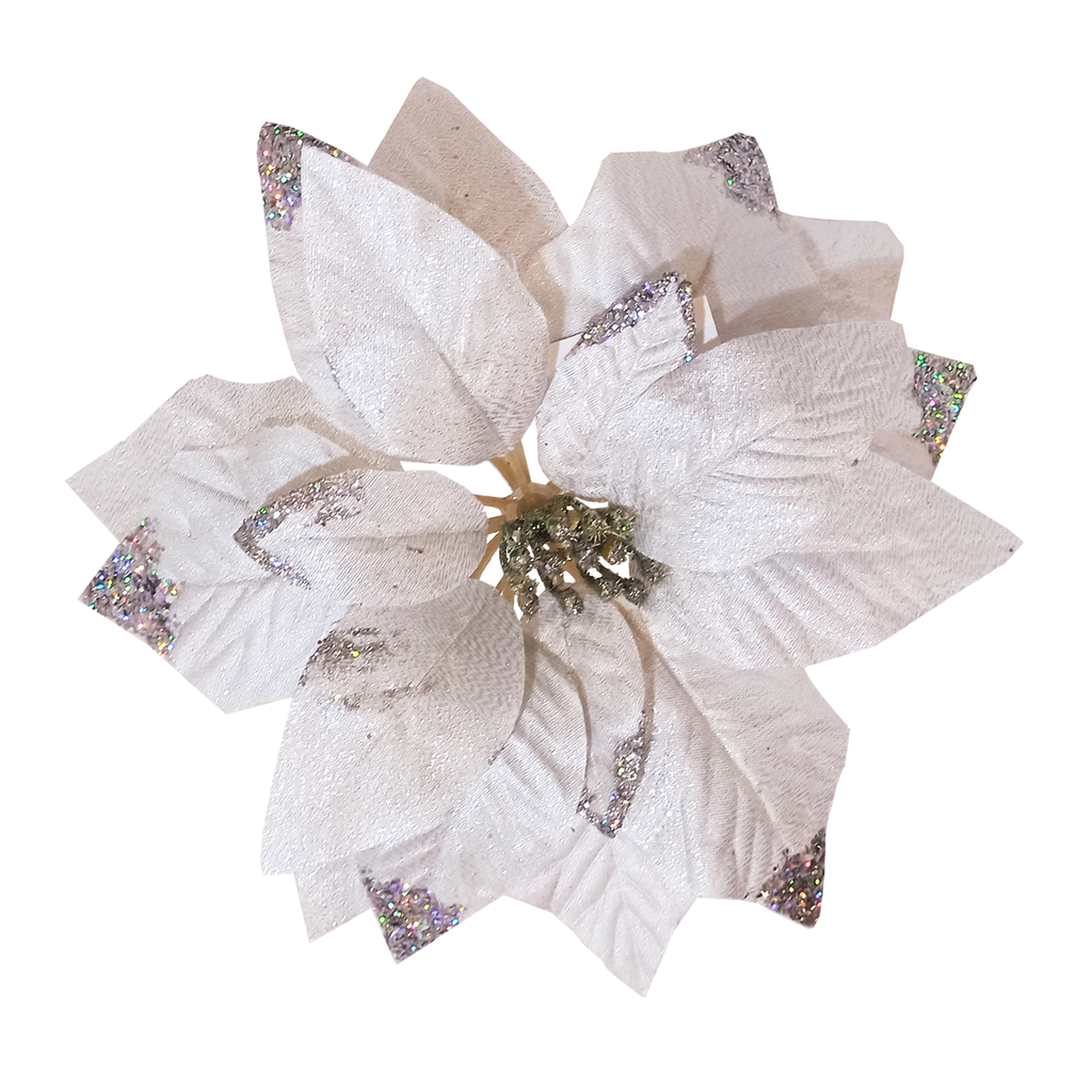 6 Pcs Artificial Glittered Poinsettia 25cm