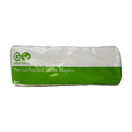 Great Value Pre-Cut Folded Table Napkin 1000 Sheets 1 Ply