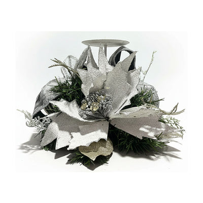 Christmas Candle Holder - White/Silver