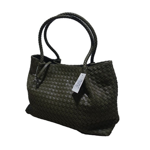 Women's Woven Leather Shoulder Bag with Pouch