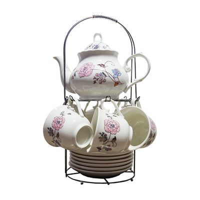 Tea Set Flower Print with Holder 13pc