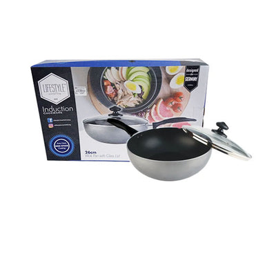 Lifestyle Non-Stick Wok Pan with Glass Lid 26cm