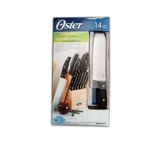 Oster Granger Stainless Steel Cutlery Set wood block 14s