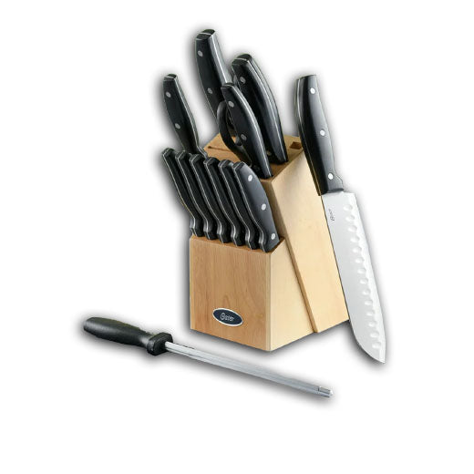 Oster Granger Stainless Steel Cutlery Set wood block 14s