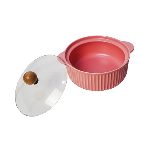 Ceramic Sauce Pot Pink with Glass Lid