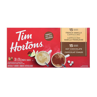 Tim Hortons Cappuccino Beverage Mix Hot Chocolate Variety Pack 30'sx28g