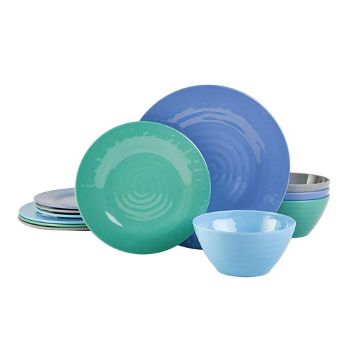 Gibson Home Brist in Blue Melamine Dinnerware Set 12 Pieces