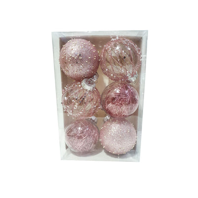 Christmas Balls Pink Transparent 8cm x 6's