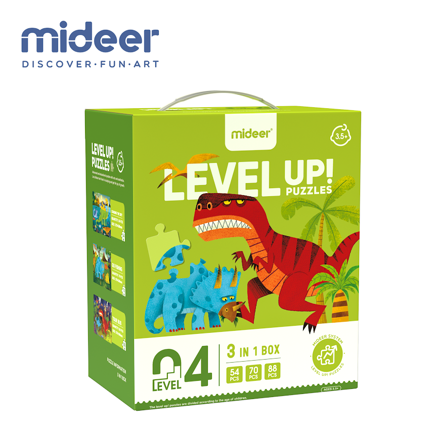 Mideer 3-in-1 Level Up! Puzzles - Level 4 Dinosaurs