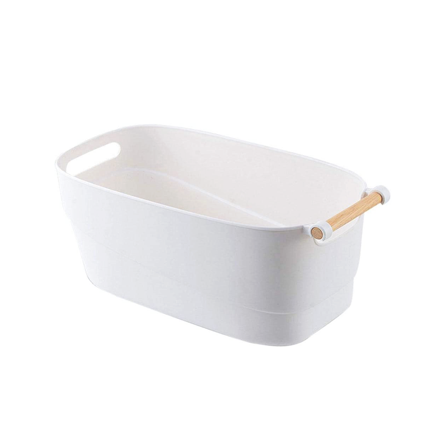 Minimalist White Storage Basket with Wooden Handle - Small