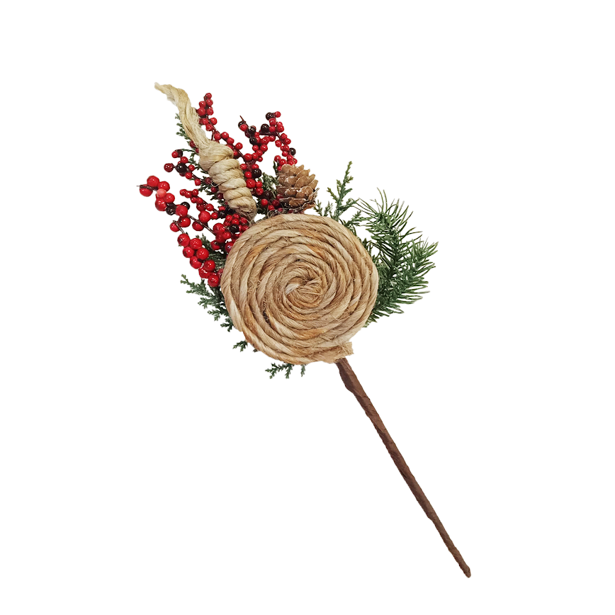 Christmas Berries with Abaca Twine Long Picks 37cm