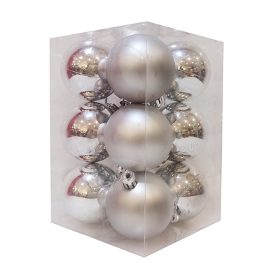 12 Pcs Matte and Shiny Christmas Balls 6cm - Silver