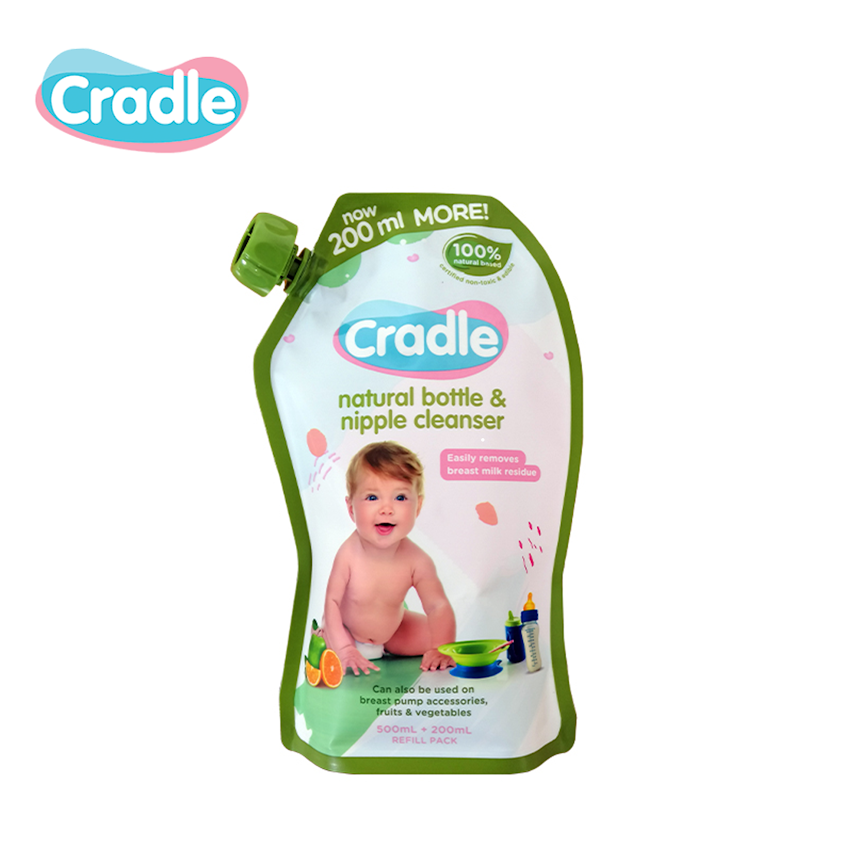Cradle Natural Bottle & Nipple Cleanser 500ml + 200ml  Refill Pack