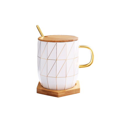 Nordic Ceramic Mug With Wooden Lid
