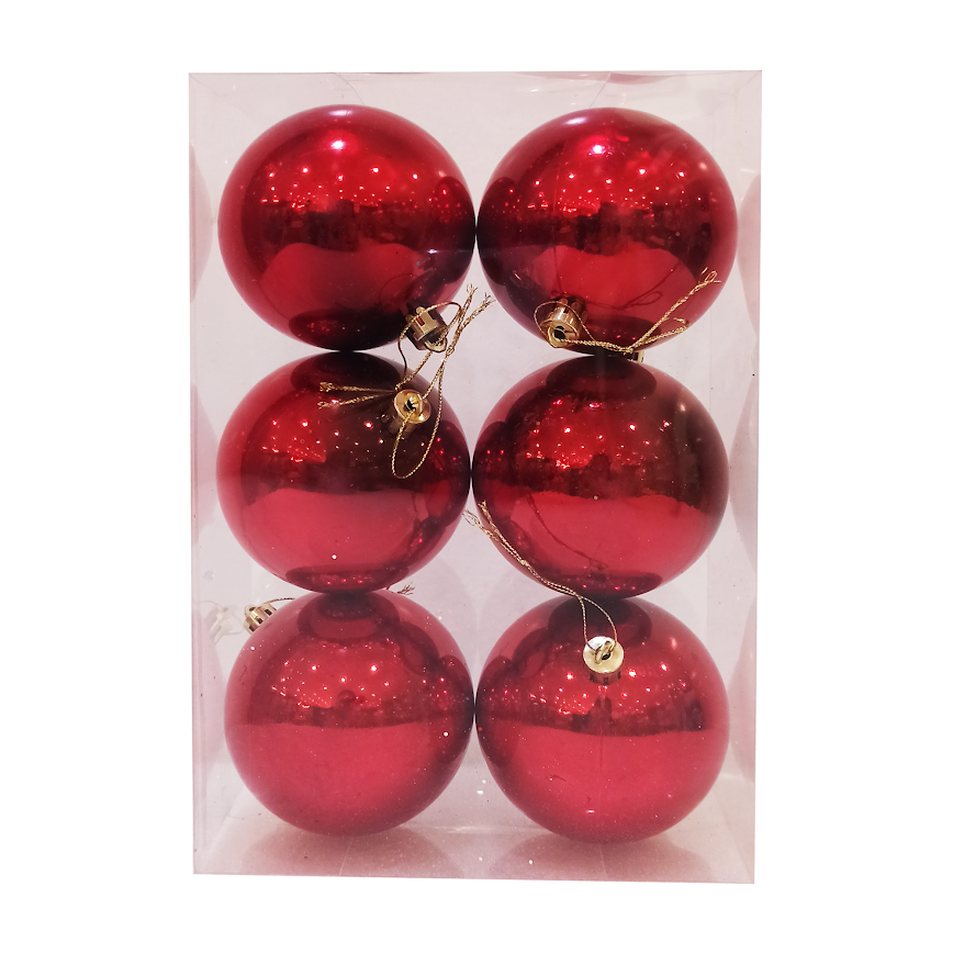 6 Pcs Matte and Shiny Christmas Balls 8cm - Red
