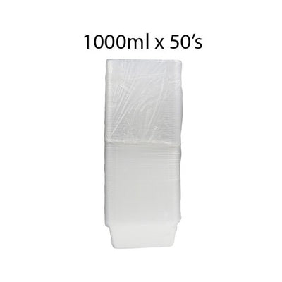 Plastic Clear Container Rectangle 1000ml 50's