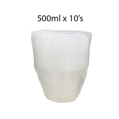 Plastic Clear Container Round 500ml 10's