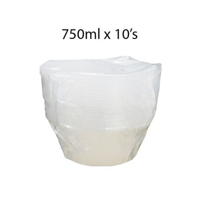 Plastic Clear Container Round 750ml 10's