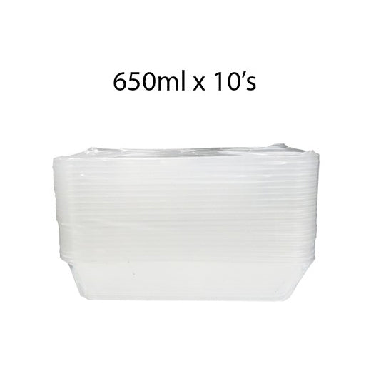 Plastic Clear Container Rectangle 650ml 10's