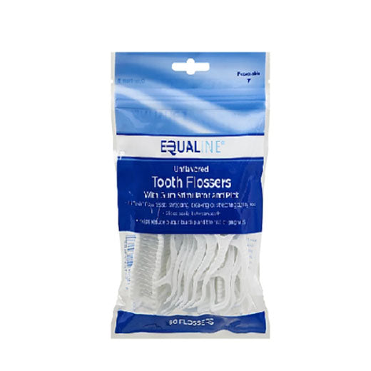 EQUALINE Unflavored Tooth Flossers With Gum Stimulator and Pick 90's