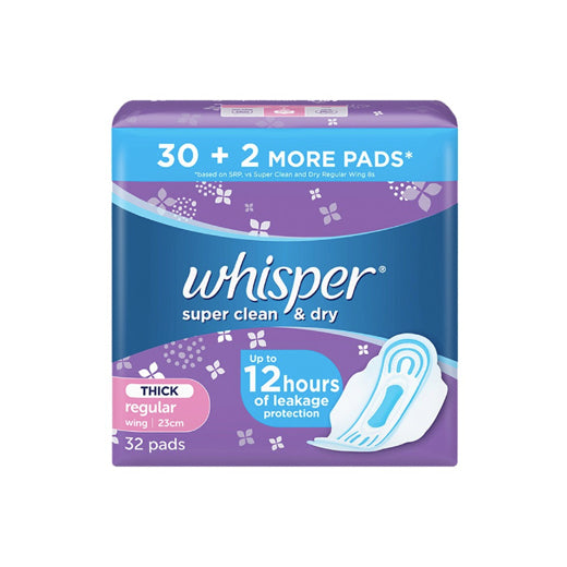 Whisper Super Clean & Dry Regular Flow Wings 32s